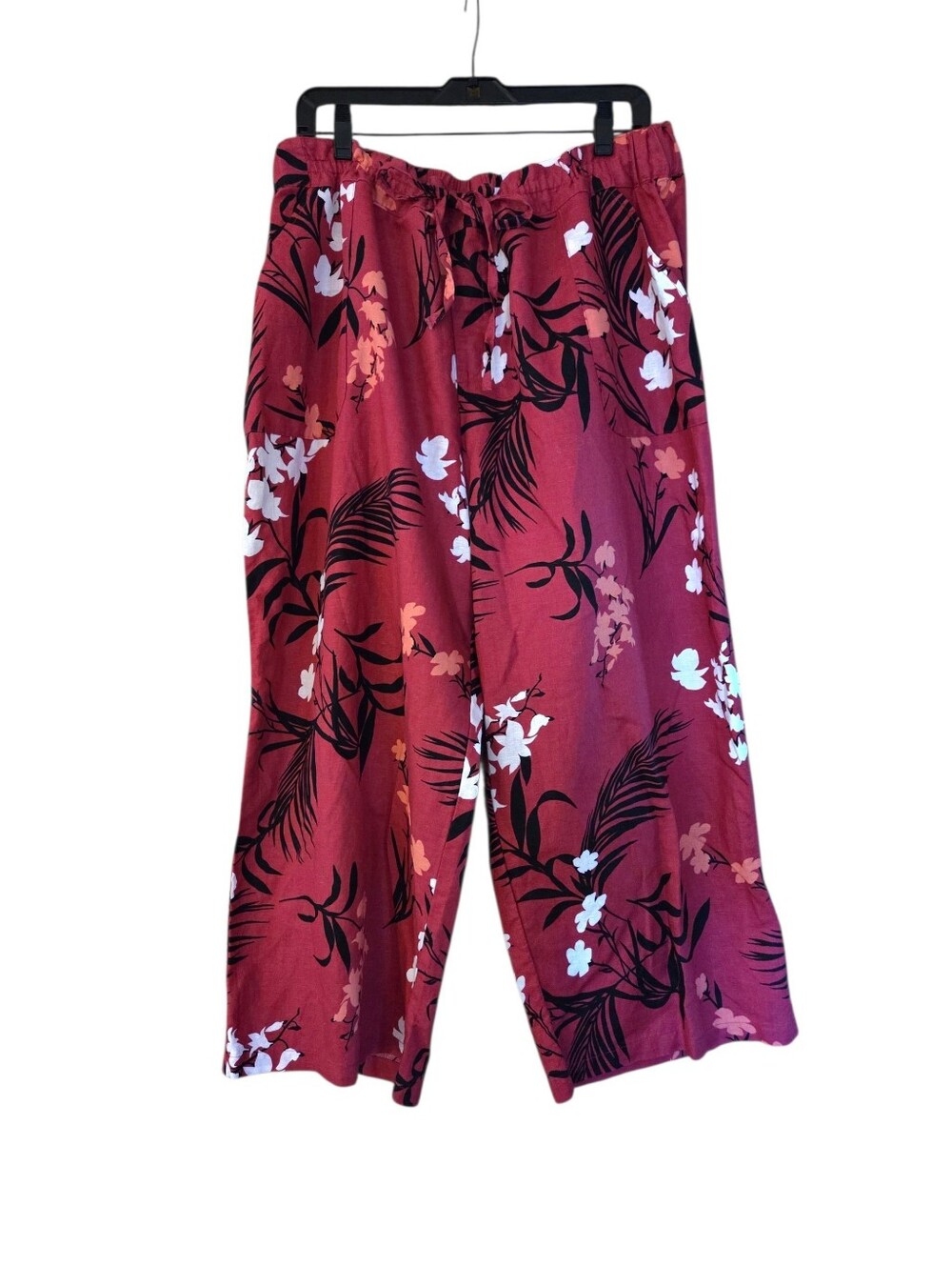Liz Claiborne Fuscia Floral Wide Leg Linen Pants Drawstring Plus Size XXL NWT